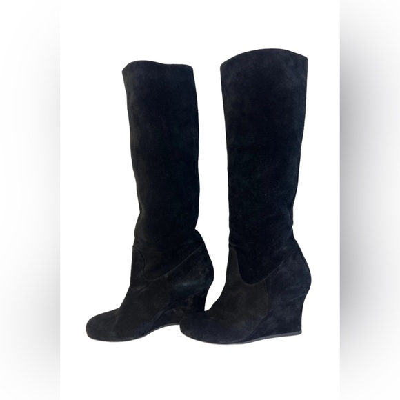 Lanvin Suede Knee Length Wedge Boots - Picture 3 of 7